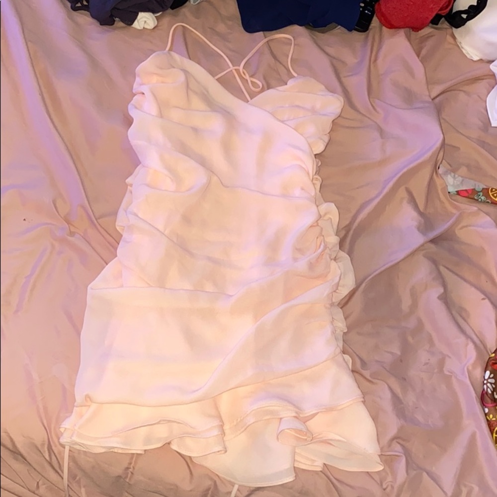baby pink short homecoming dress